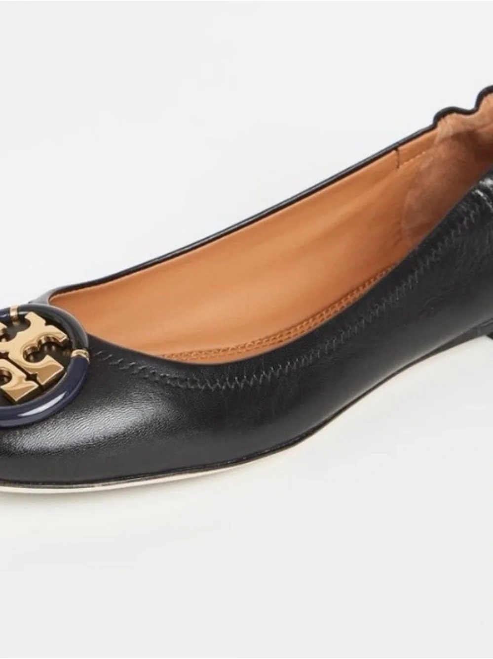 Brand New Tory Burch Black Leather Ballet Flats with Gold Medallion-Never worn